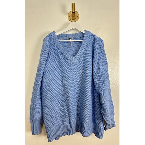 FREE PEOPLE Alli V-neck Sweater in Placid Blue Size Large - Picture 3 of 9
